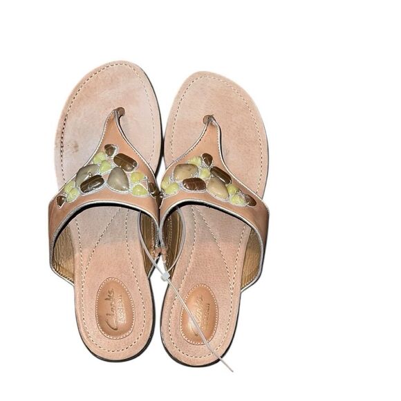 Clarks Tan Leather Sandals Comfortable Summer Footwear Size 9 1/2 - Picture 1 of 5